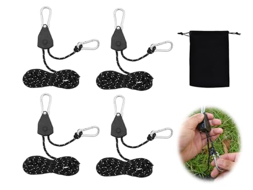 Hitopin 4 Stück Abspannseile mit Seilspanner, 4 m Einstellbare Seilratsche mit Haken, Zeltschnur mit Aufbewahrungstasche, Zeltschnur mit Spanner,Reflektierende Abspannseile für Sonnensegel (Schwarz) von Hitopin