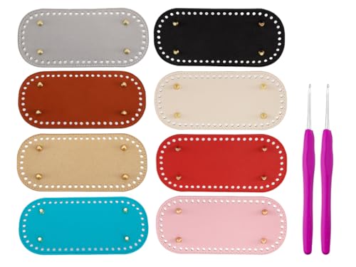 Hitopin 8 Stück Taschenboden zum Häkeln Leder, Taschenboden PU Leder Boden, Gehäkelter Taschenboden PU, Tasche Taschenboden, 2 Häkelnadel, für Häkeltaschen DIY Handtasche Taschen Strickbeutel von Hitopin
