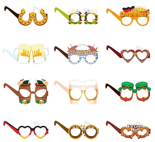 Hitopin Oktoberfest Partybrille, 12 Stück Oktoberfest Brillen, Lustig Papier Brillen, Oktoberfest- Party-Deko, Maskerade Masken Kostüm Accessoires für Erwachsene Kinder, 12 Verschiedene Modelle von Hitopin