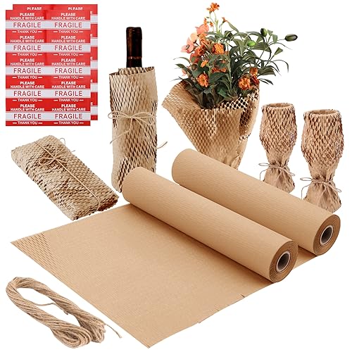 Geschenkpapier,2 Rollen Waben Verpackungspapier, 30 cm x 45 m (erweitert), recycelbare Kissenpapier-Schutzrolle für Versand, Umzug, Geschenkverpackung oder Dekoration (braun) von Hivexagon