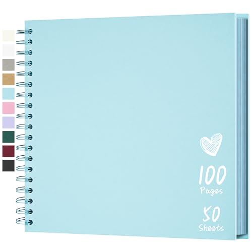 Hiwhy Fotoalbum Scrapbook 25,5x25,5 cm 50 Blätter DIY Scrapbook Hartes Kraftpapier Baby Erinnerungsbuch Familie Geburtstag Hochzeit Jahrestag Scrapbook, Blau von Hiwhy