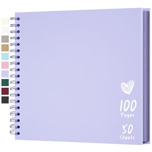 Hiwhy Fotoalbum Scrapbook 25,5x25,5 cm 50 Blätter DIY Scrapbook Hartes Kraftpapier Baby Erinnerungsbuch Familie Geburtstag Hochzeit Jahrestag Scrapbook, Violett von Hiwhy