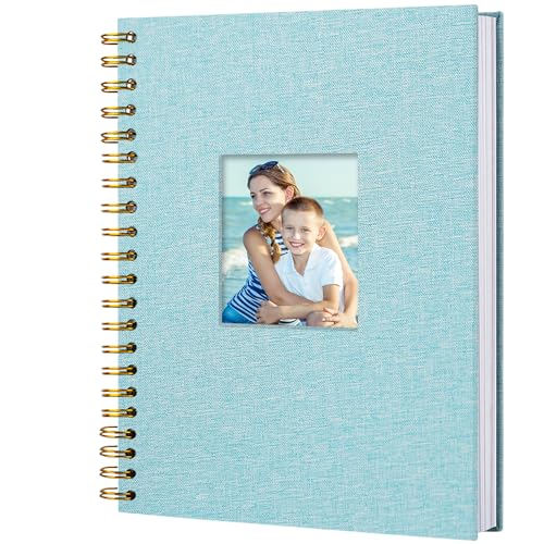 Hiwhy Scrapbook Fotoalben Leineneinband 28x20,5 cm 80 Seiten Hardcover Kraft Weiß Seiten Erinnerung Scrapbooking Buch für Hochzeit Reise Baby Dusche Gästebuch, Hellblau von Hiwhy