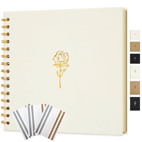Hiwhy Scrapbook-Fotoalbum 20,5 x 20,5 cm Erinnerungsbuch aus Kraftpapier mit 40 Seiten DIY Album für Hochzeiten, Jubiläen, Familienfotos, Creme von Hiwhy