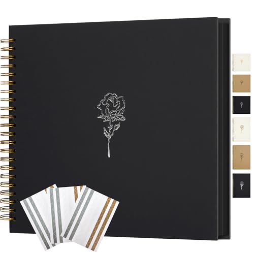 Hiwhy Scrapbook-Fotoalbum 20,5 x 28 cm Erinnerungsbuch aus Kraftpapier mit 100 Seiten DIY Album für Hochzeiten, Jubiläen, Familienfotos, Schwarz von Hiwhy
