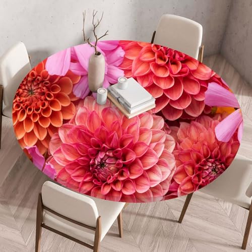 Hixingo 3D-Blume Druck Tischdecke, Wasserdicht Elastisch Tischdecken, Rund Arbeitsplatte Abdeckung mit Gummizug Rand für Küche, Esszimmer, Schlafzimmer (Rosa Lotus,80CM) von Hixingo
