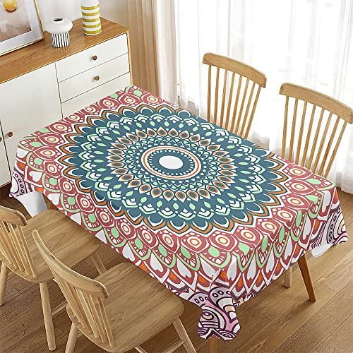 Hixingo 3D Mandala Exotisch Tischdecken Abwaschbar Tischdecke Tischwäsche Wasserabweisend wasserdichte Rechteckige Tischtuch Küchentischdecke für Party Garten Küche (100x140cm,Braune Blume) von Hixingo