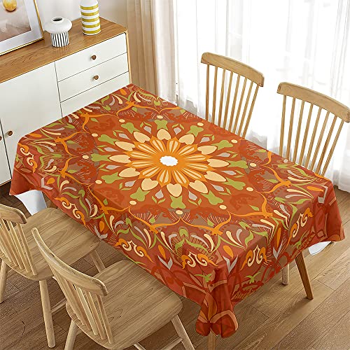 Hixingo 3D Mandala Exotisch Tischdecken Abwaschbar Tischdecke Tischwäsche Wasserabweisend wasserdichte Rechteckige Tischtuch Küchentischdecke für Party Garten Küche (90x90cm,Orange Retro) von Hixingo