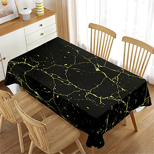 Hixingo 3D Marmor Tischdecken Abwaschbar Tischdecke Tischwäsche Wasserabweisend wasserdichte Rechteckige Tischtuch Küchentischdecke für Party Garten Küche (100x140cm,Schwarz Gold) von Hixingo