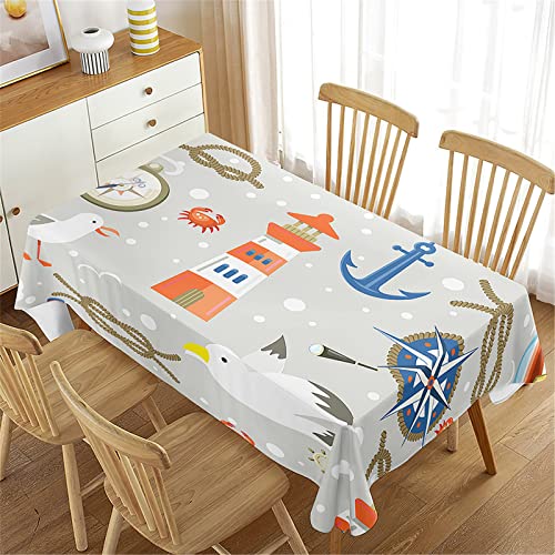 Hixingo 3D Möwe Druck Abwaschbar Tischdecke Tischwäsche Wasserabweisend wasserdichte Rechteckige Tischtuch Küchentischdecke für Draussen Party Garten Küche Dekoration (100x140cm,Orangen Leuchtturm) von Hixingo