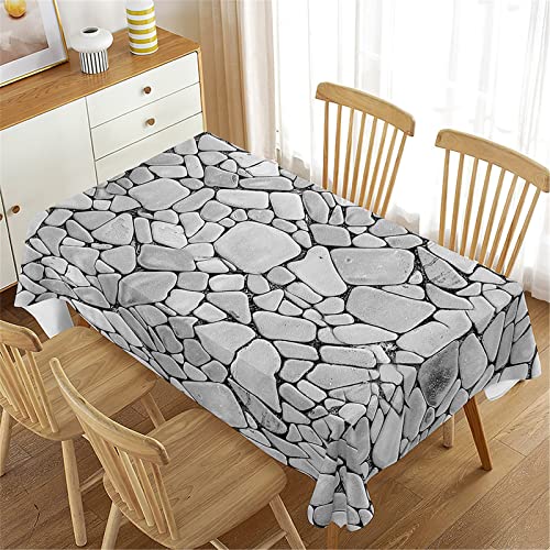 Hixingo 3D Stein Druck Abwaschbar Tischdecke Tischwäsche Wasserabweisend wasserdichte Rechteckige Tischtuch Küchentischdecke für Draussen Party Garten Küche Dekoration (140x260cm,Grauer Stein) von Hixingo