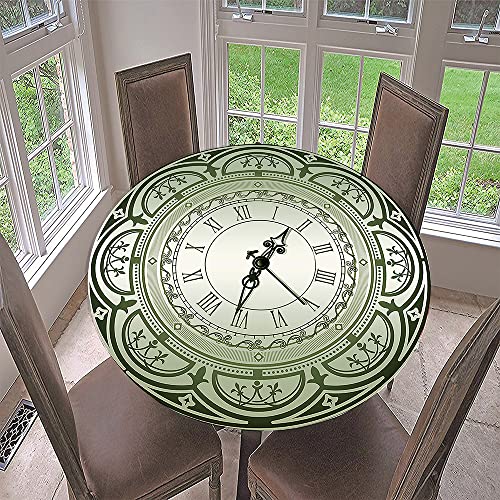 Hixingo 3D Uhren Tischdecke Abwaschbar Gartentischdecke Tischdecke Elastisch Rund Tischdecken Tischtuch Outdoor Indoor Tisch Schutz für Restaurant, Familie (Durchmesser 90cm,Olivgrün 1) von Hixingo