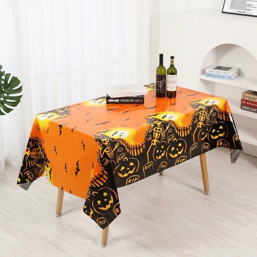 Hixingo Einweg Tischdecke Kunststoff, Outdoor Tischdecke Biertisch Rechteckig Wasserdicht Tisch Decken 137x274cm Happy Halloween Gartentischdecke Tischtuch Tischbezug (Eins,10 Stück) von Hixingo