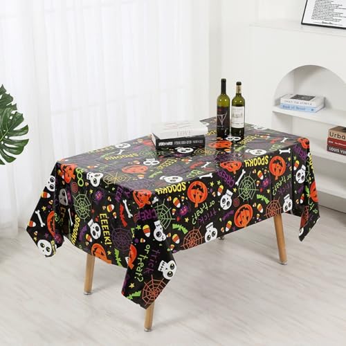 Hixingo Einweg Tischdecke Kunststoff, Outdoor Tischdecke Biertisch Rechteckig Wasserdicht Tisch Decken 137x274cm Happy Halloween Gartentischdecke Tischtuch Tischbezug (Halloween-Party,10 Stück) von Hixingo