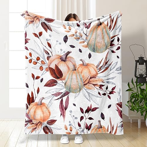 Hixingo Kürbis Kuscheldecke Fleecedecke Wolldecke, Mikrofaser Sofa Überwurfdecke Kuscheldecke Flauschig Sofadecke, Weich Sofaüberwurf Couchdecke Wohndecke (150x200cm,Gouache Kürbis) von Hixingo