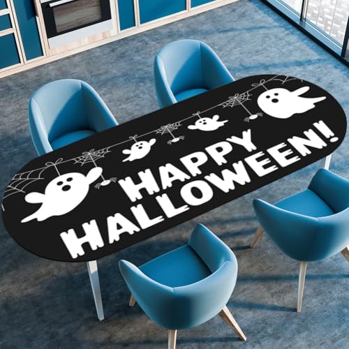 Hixingo Ovale Wasserdicht Tischdecke, 3D-Halloween Tischdecke Abwaschbar, Arbeitsplatte Abdeckung mit Gummizug Rand für Küche, Esszimmer (Schwarz A,91x152cm) von Hixingo