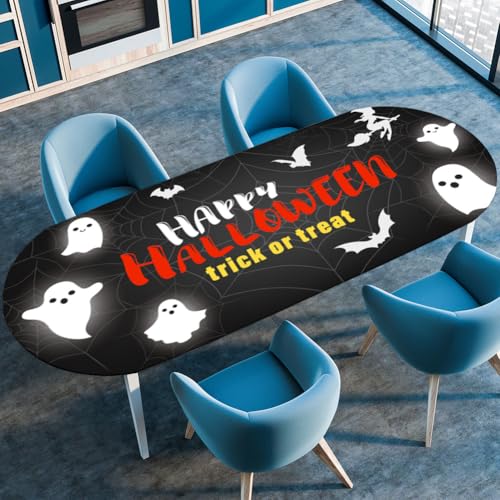 Hixingo Ovale Wasserdicht Tischdecke, 3D-Halloween Tischdecke Abwaschbar, Arbeitsplatte Abdeckung mit Gummizug Rand für Küche, Esszimmer (Schwarz D,114x142cm) von Hixingo