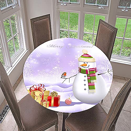 Hixingo Rund Tischdecke 3D Weihnachts Tischdecke, Elastisch Tischdecken Mit Gummizug Rand Abwaschbar Indoor Tischtuch für Weihnachtsfeier, Neujahrsessen (Durchmesser 100cm,Lila Winter) von Hixingo