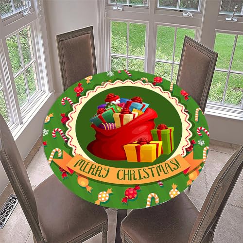 Hixingo Rund Tischdecke 3D Weihnachts Tischdecke, Elastisch Tischdecken Mit Gummizug Rand Abwaschbar Indoor Tischtuch für Weihnachtsfeier, Neujahrsessen (Durchmesser 100cm,Stapel Geschenke) von Hixingo