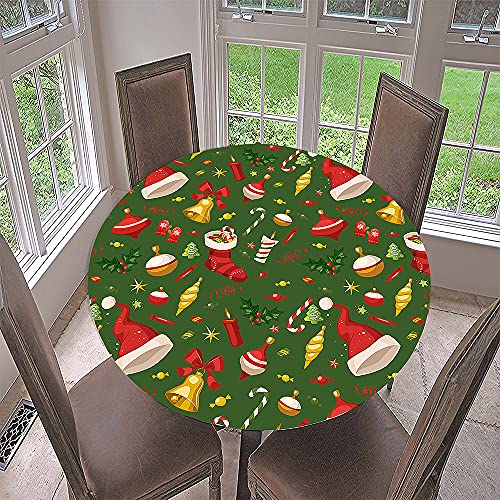 Hixingo Rund Tischdecke 3D Weihnachts Tischdecke, Elastisch Tischdecken Mit Gummizug Rand Abwaschbar Indoor Tischtuch für Weihnachtsfeier, Neujahrsessen (Durchmesser 90cm,Rote Mütze) von Hixingo
