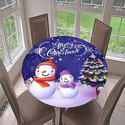 Hixingo Rund Tischdecke 3D Weihnachts Tischdecke, Elastisch Tischdecken Mit Gummizug Rand Abwaschbar Indoor Tischtuch für Weihnachtsfeier, Neujahrsessen (Großer Kleiner Yeti,Durchmesser 110cm) von Hixingo