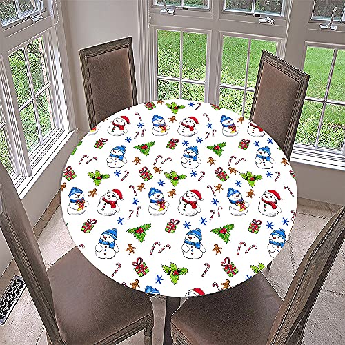 Hixingo Rund Tischdecke 3D Weihnachts Tischdecke, Elastisch Tischdecken Mit Gummizug Rand Abwaschbar Indoor Tischtuch für Weihnachtsfeier, Neujahrsessen (Rot-Blau Yeti,Durchmesser 100cm) von Hixingo