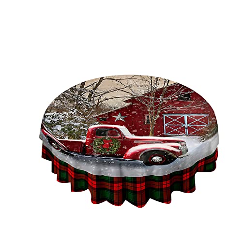 Hixingo Runde Tischdecke Weihnachten, 3D Rotes Auto Muster wasserdichte Schmutzabweisend Tischdecken Tischtuch Tafeldecke für Esszimmer Küche Garten (Rotes Plaid,Durchmesser 150cm) von Hixingo