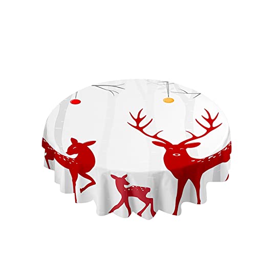 Hixingo Runde Tischdecke Weihnachten, 3D Weihnachtselch Muster wasserdichte Schmutzabweisend Tischdecken Tischtuch Tafeldecke für Esszimmer Küche Garten (Durchmesser 100cm,Roter Elch) von Hixingo