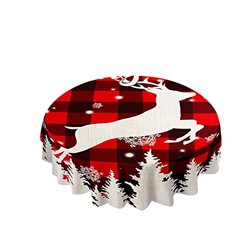 Hixingo Runde Tischdecke Weihnachten, 3D Weihnachtselch Muster wasserdichte Schmutzabweisend Tischdecken Tischtuch Tafeldecke für Esszimmer Küche Garten (Durchmesser 100cm,Weihnachtsbaum) von Hixingo