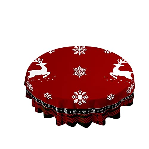 Hixingo Runde Tischdecke Weihnachten, 3D Weihnachtselch Muster wasserdichte Schmutzabweisend Tischdecken Tischtuch Tafeldecke für Esszimmer Küche Garten (Durchmesser 150cm,Schneeflocke) von Hixingo
