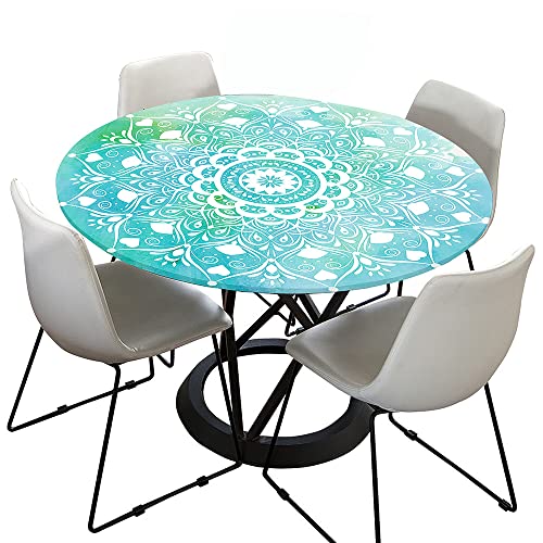 Hixingo Tischdecke Abwaschbar Gartentischdecke Tischdecke Elastisch Rund Tischdecken Tischtuch Outdoor Indoor Tisch Schutz für Restaurant, Familie (Durchmesser 140cm,Blau Weiß Mandala1) von Hixingo