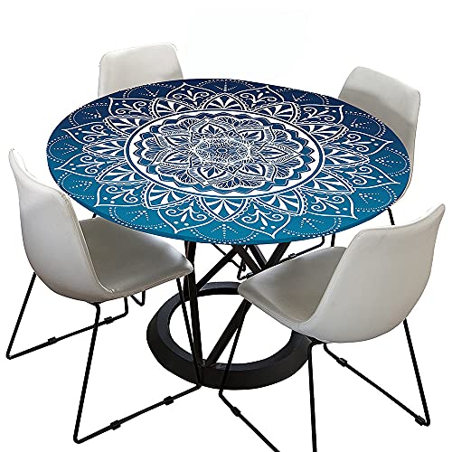 Hixingo Tischdecke Abwaschbar Gartentischdecke Tischdecke Elastisch Rund Tischdecken Tischtuch Outdoor Indoor Tisch Schutz für Restaurant, Familie (Durchmesser 140cm,Saphirblau Mandala) von Hixingo