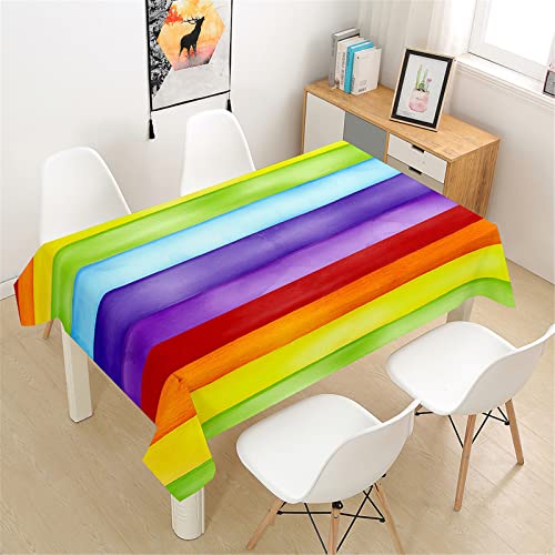 Hixingo Tischdecke Abwaschbar Wasserdicht, 3D Regenbogen Druck Tischdecken Rechteckig Polyester Abwischbar Pflegeleicht Tischtuch für Outdoor Party Küche Garten (100x140cm,Bute Holzbretter) von Hixingo