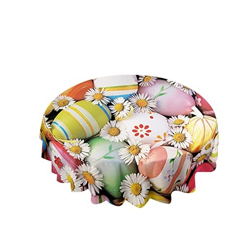 Hixingo Tischdecken Rund Ostern, 3D Gänseblümchen Drucken Tischdecke Wasserdicht Abwaschbar Tischtuch für Küche Garten Outdoor, Verschiedene Größen (Ostereier,Durchmesser 120cm) von Hixingo
