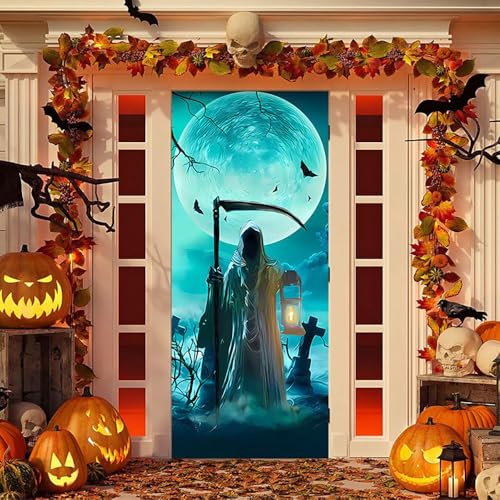 Hixingo Tür Banner Halloween, Happy Halloween Banner 90x200cm Poster Party Banner Hintergrund Türdeko Haustür Halloween Outdoor Deko für Dekoration Veranda Wand (Gespenster) von Hixingo