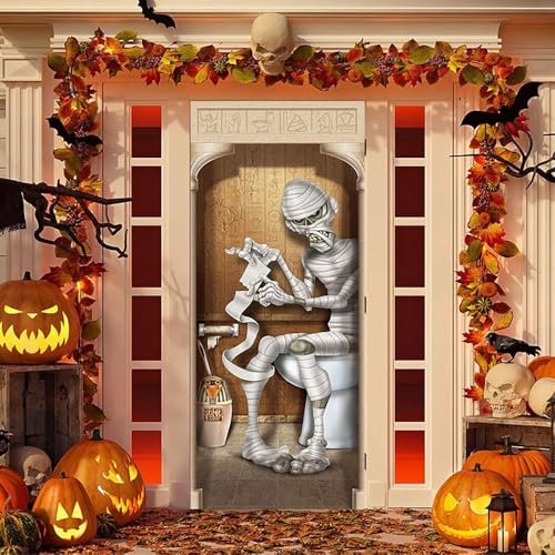 Hixingo Tür Banner Halloween, Happy Halloween Banner 90x200cm Poster Party Banner Hintergrund Türdeko Haustür Halloween Outdoor Deko für Dekoration Veranda Wand (Mumie) von Hixingo
