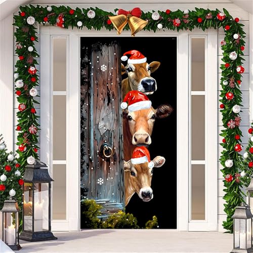Hixingo Tür Banner Weihnachten, Weihnachten Tier Banner Weihnachten Poster Party Banner Hintergrund Türdeko Haustür Weihnachtstag Outdoor Deko für Dekoration Veranda Wand Indoor (Kuh) von Hixingo