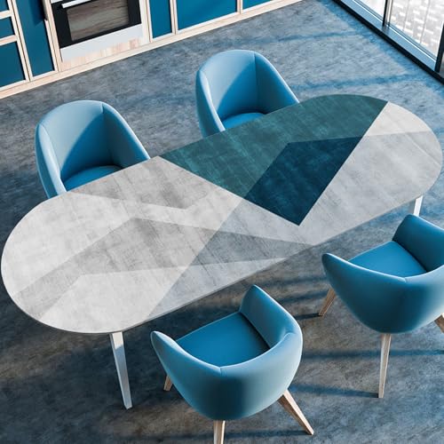 Hixingo Wasserdicht Tischdecke, 2025 3D Geometrischer Druck Tischdecke Abwaschbar, Ovale Arbeitsplatte Abdeckung mit Gummizug Rand für Küche, Esszimmer (Grün Grau,91x152cm) von Hixingo
