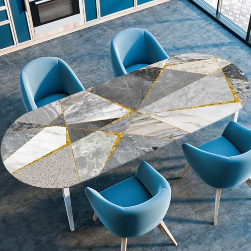Hixingo Wasserdicht Tischdecke, 2025 3D Geometrischer Druck Tischdecke Abwaschbar, Ovale Arbeitsplatte Abdeckung mit Gummizug Rand für Küche, Esszimmer (Hellgrau,132x229cm) von Hixingo
