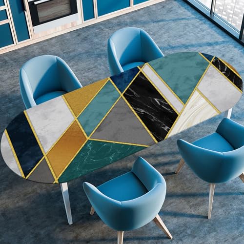 Hixingo Wasserdicht Tischdecke, 2025 3D Geometrischer Druck Tischdecke Abwaschbar, Ovale Arbeitsplatte Abdeckung mit Gummizug Rand für Küche, Esszimmer (Schwarz Grün,122x183cm) von Hixingo