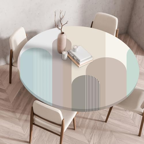 Hixingo Wasserdicht Tischdecke, 2025 Abstrakter Druck Elastisch Tischdecken, Rund Arbeitsplatte Abdeckung mit Gummizug Rand für Küche, Esszimmer, Schlafzimmer (Abstraktion D,120CM) von Hixingo