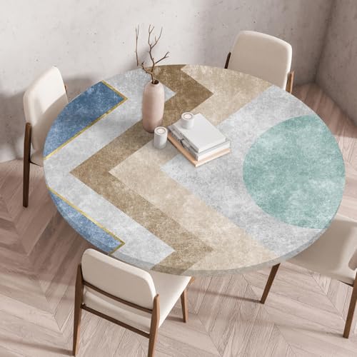 Hixingo Wasserdicht Tischdecke, 2025 Abstrakter Druck Elastisch Tischdecken, Rund Arbeitsplatte Abdeckung mit Gummizug Rand für Küche, Esszimmer, Schlafzimmer (Abstraktion F,110CM) von Hixingo
