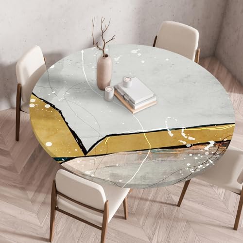 Hixingo Wasserdicht Tischdecke, 2025 Abstrakter Druck Elastisch Tischdecken, Rund Arbeitsplatte Abdeckung mit Gummizug Rand für Küche, Esszimmer, Schlafzimmer (Abstraktion I,120CM) von Hixingo