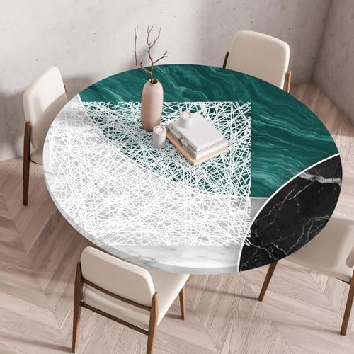 Hixingo Wasserdicht Tischdecke, 2025 Abstrakter Druck Elastisch Tischdecken, Rund Arbeitsplatte Abdeckung mit Gummizug Rand für Küche, Esszimmer, Schlafzimmer (Dunkelgrün,80CM) von Hixingo