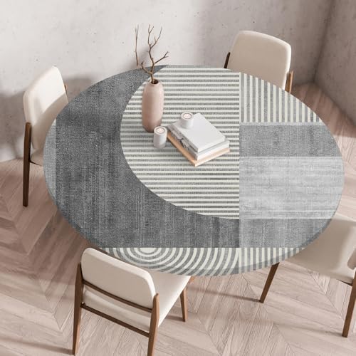 Hixingo Wasserdicht Tischdecke, 2025 Abstrakter Druck Elastisch Tischdecken, Rund Arbeitsplatte Abdeckung mit Gummizug Rand für Küche, Esszimmer, Schlafzimmer (Hellgrau,70CM) von Hixingo