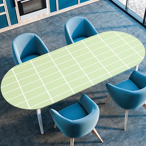 Hixingo Wasserdicht Tischdecke, 2025 Karierter Druck Tischdecke Abwaschbar, Ovale Arbeitsplatte Abdeckung mit Gummizug Rand für Küche, Esszimmer (Grün,122x183cm) von Hixingo