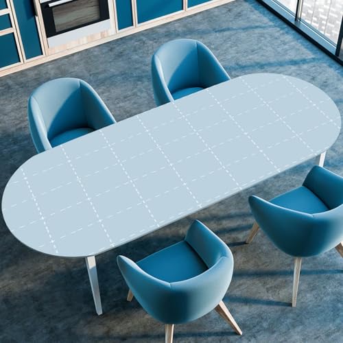 Hixingo Wasserdicht Tischdecke, 2025 Karierter Druck Tischdecke Abwaschbar, Ovale Arbeitsplatte Abdeckung mit Gummizug Rand für Küche, Esszimmer (Hellblau,137x183cm) von Hixingo