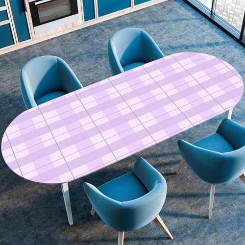 Hixingo Wasserdicht Tischdecke, 2025 Karierter Druck Tischdecke Abwaschbar, Ovale Arbeitsplatte Abdeckung mit Gummizug Rand für Küche, Esszimmer (Lila 1,122x173cm) von Hixingo