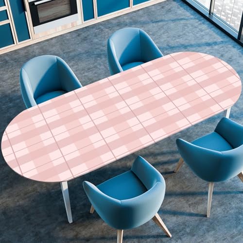 Hixingo Wasserdicht Tischdecke, 2025 Karierter Druck Tischdecke Abwaschbar, Ovale Arbeitsplatte Abdeckung mit Gummizug Rand für Küche, Esszimmer (Rosa 0,91x152cm) von Hixingo