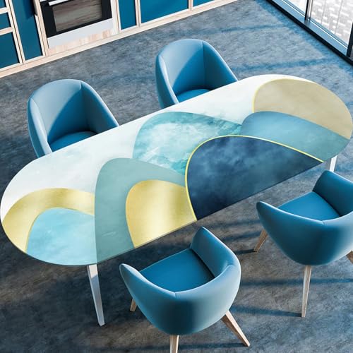 Hixingo Wasserdicht Tischdecke, 2025 Nordischer Stil Tischdecke Abwaschbar, Ovale Arbeitsplatte Abdeckung mit Gummizug Rand für Küche, Esszimmer (Cyanfarbene Berge,107x183cm) von Hixingo